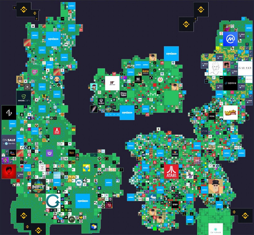 The Sandbox map is divided into several large island where each plot of LAND can be purchased by anyone, including big companies. 