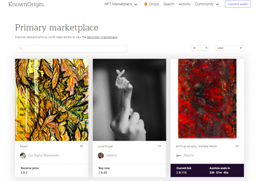 KnownOrigin adalah NFT marketplace yang berfokus pada koleksi NFT artistik.