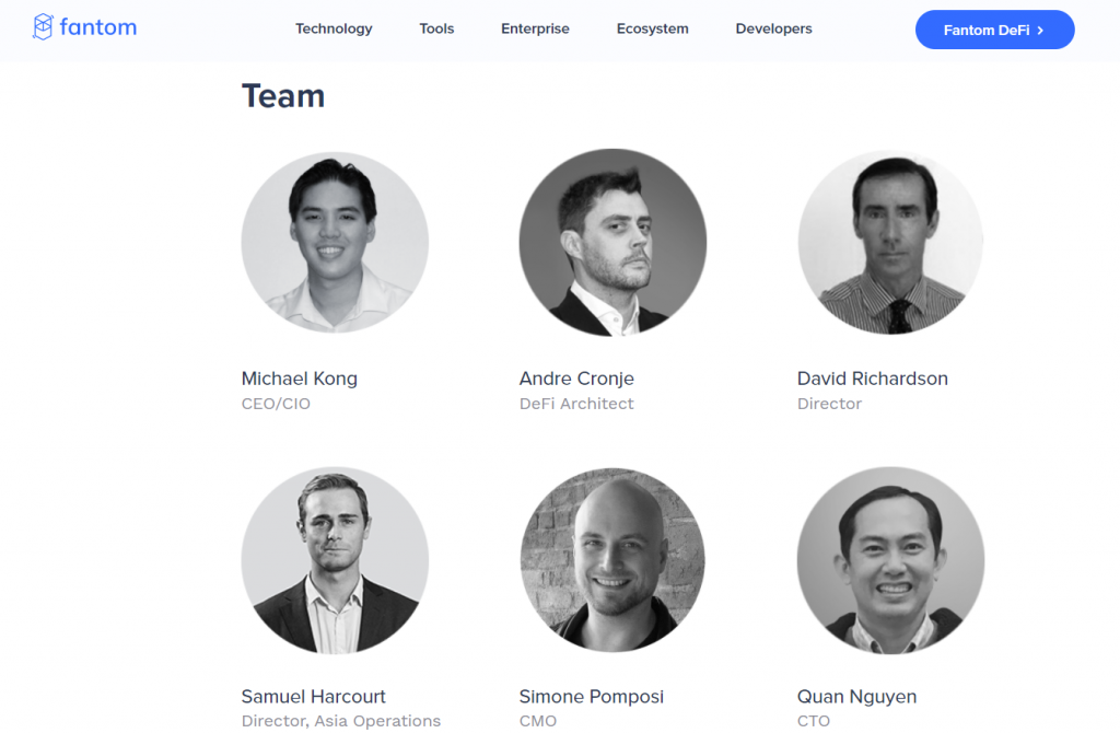 Fantom's team page which details the people that occupies several important positions. Finding out the team behind a crypto project is an important part of crypto fundamental analysis. 