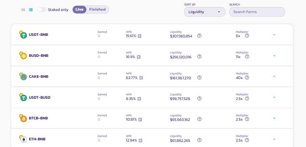 PancakeSwap's farming section offers a way to earn CAKE tokens using your LP tokens. 