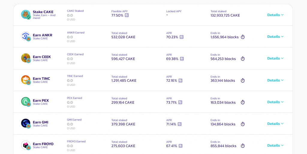 Syrup pools, PancakeSwap's section for staking is a way to earn extra tokens using your CAKE. You can earn more CAKE or use it to earn other tokens in the platform. 