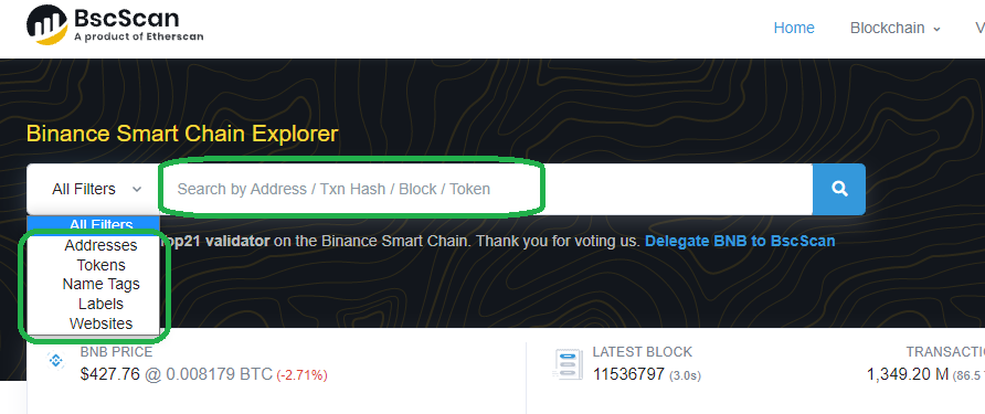 what is bscscan search transaction