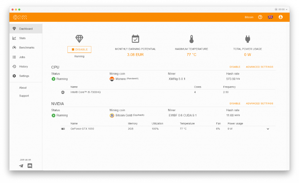 One of the Bitcoin mining software interfaces