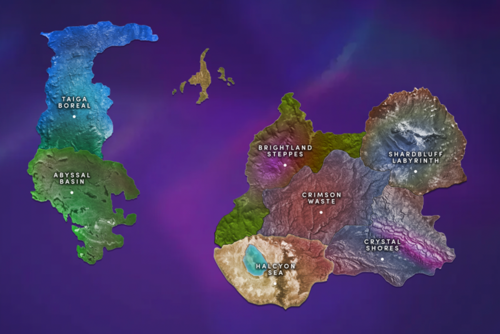 Peta dunia Illuvium berisi tujuh regions.