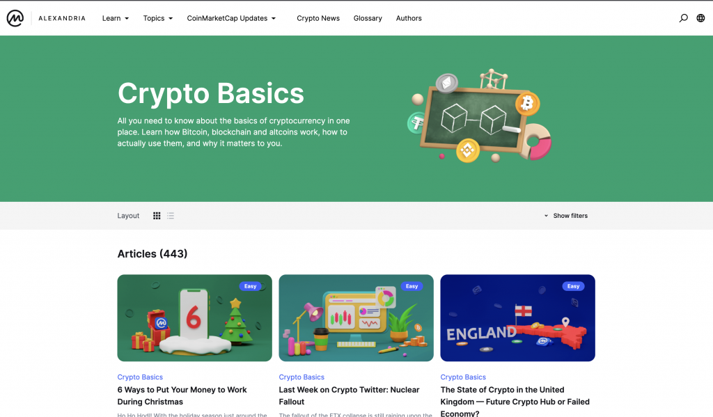 CoinMarketCap also offers educational features