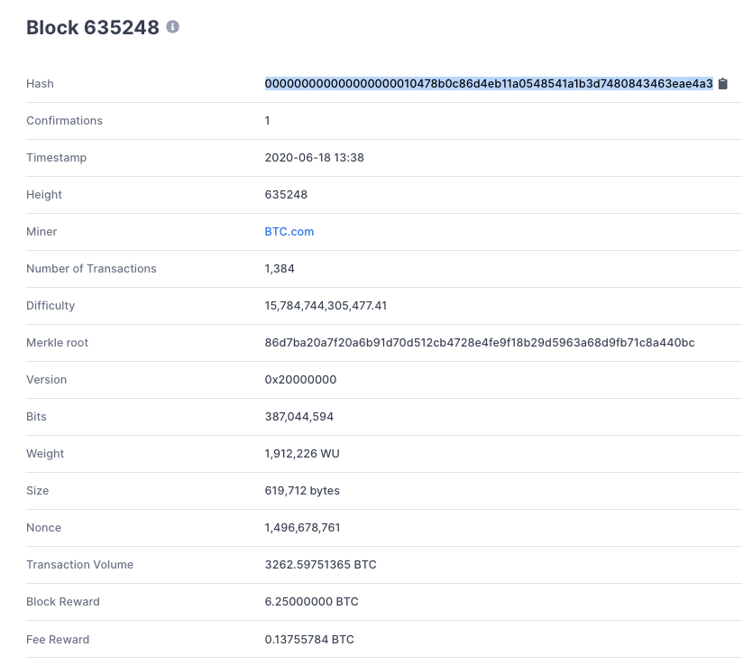 Example of a valid block where the hash has very long leading