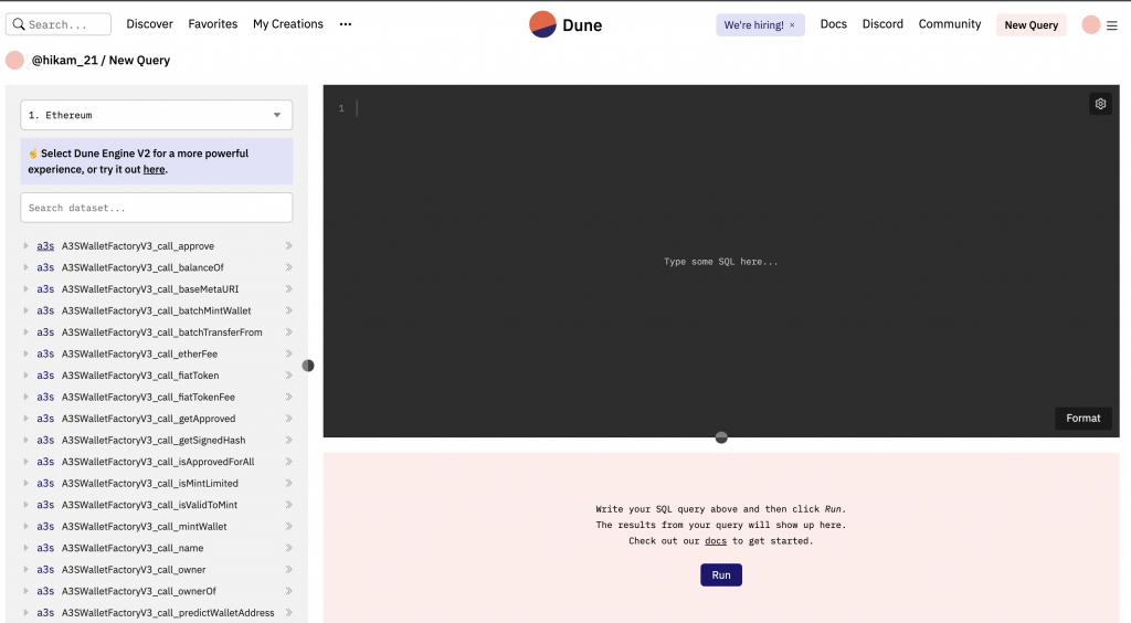 Query feature in Dune Dashboard
