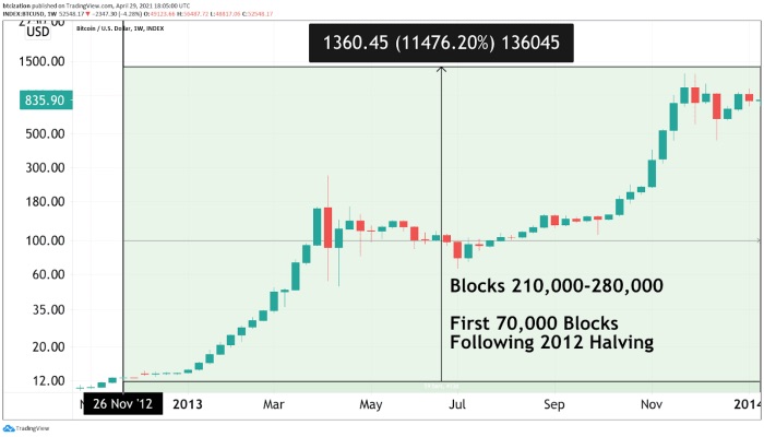 Parabolic uptrend that occurred after the halving in 2012